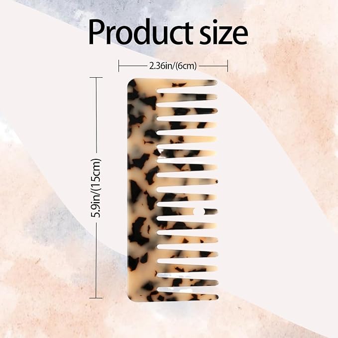 Large Hair Detangling Comb - Wide Tooth Comb Cellulose Detangler Combs for Women Thick Curly Wavy Wet Dry Hair 2 Pack (Tortoise Shell, Ivory)
