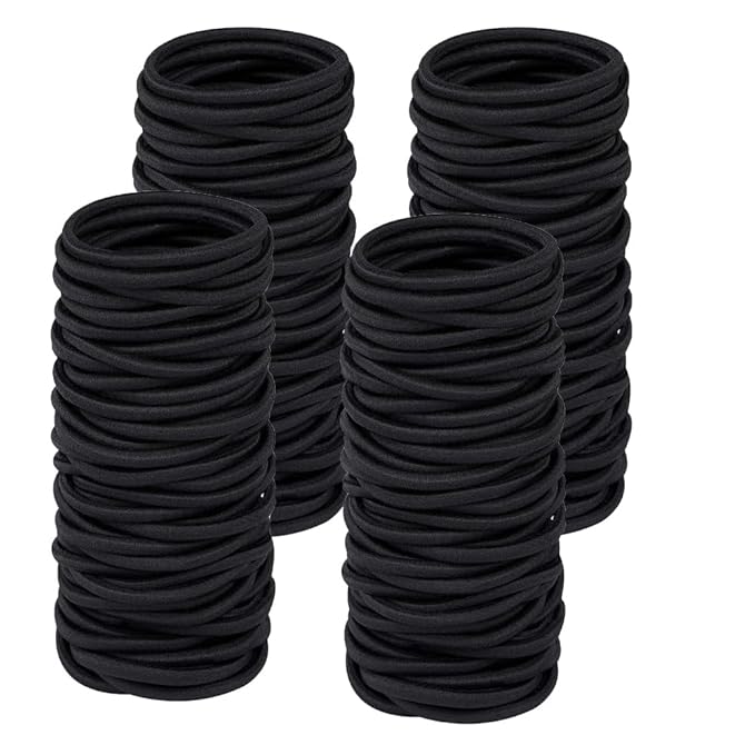 Black Hair Ties Hair Elastics Rubber Bands No Damage for Thick and Curly Hair Long-Lasting Braids Ponytails Holders All Hair Types Pain-Free Hair Accessories for Women or Men 50 PCS 4MM