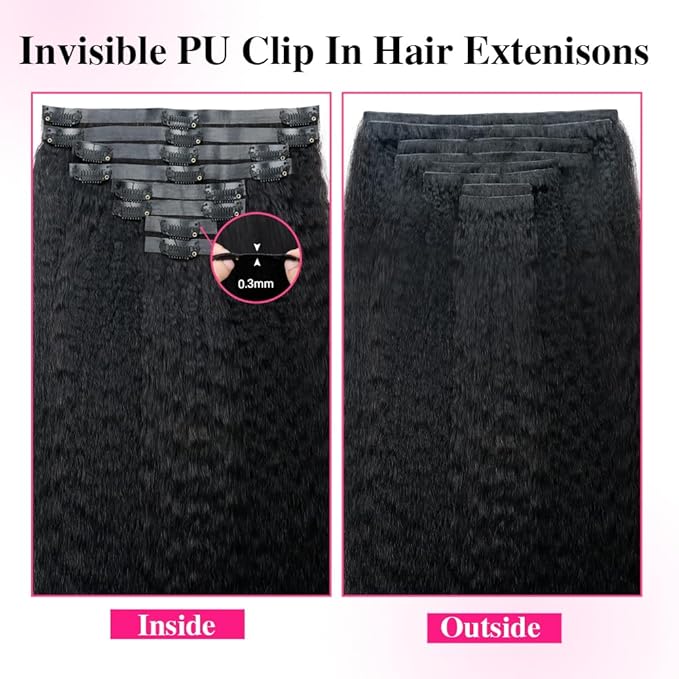 Invisi Edge Clip In Hair Extensions Human Hair 2 Pack 240g 16pcs Kinky Straight Invisible Clip Ins For Women Full Head Injected Clip Ins Remy Human Hair Extensions Natural Color 24inch