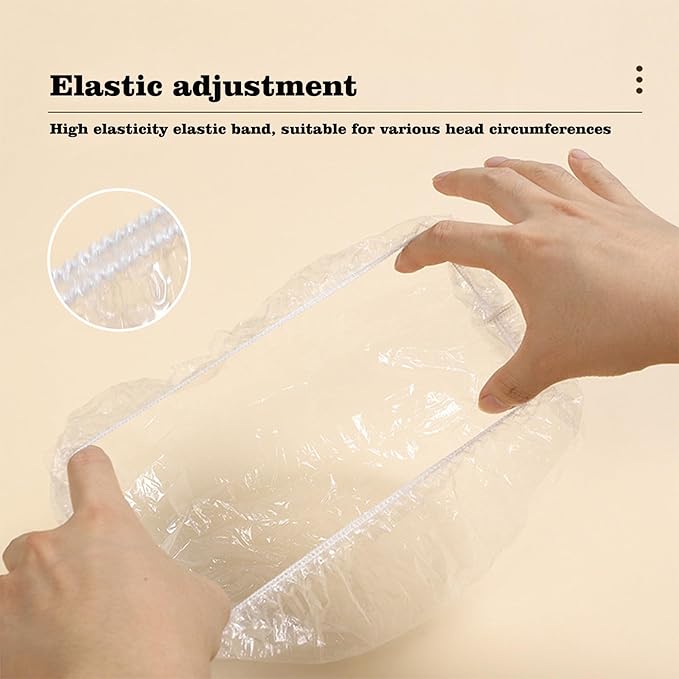 200 PCS Disposable Shower Caps Thickened Waterproof Hair Bath Caps for Women Men Girls Travel Spa Hotel Home Use Salon - Multi-Purpose Elastic Plastic Shower Caps, Essentials Accessories 18.1" (Clear)
