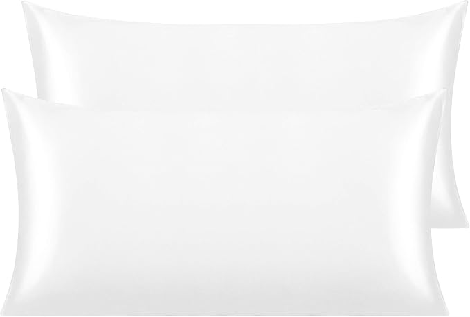 NTBAY 2 Pack Satin King Pillowcases for Hair and Skin, Luxurious and Silky Pillow Cases with Envelope Closure, 20x36 Inches, White