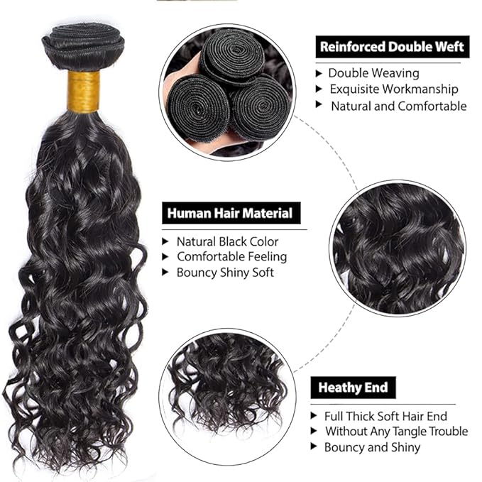 Bundles Human Hair Natural Black Water Wave Bundles 26 Inch Niegmeag Grade 8A Peruvian Virgin Hair Extensions Double Weft Color 1B Wet and Wavy Bundle