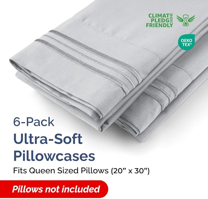 Queen Pillow Cases Set of 6 - Ultra Soft Hotel Quality Pillowcase Covers - Comfy, Cozy & Wrinkle Free - Shrink, Stain & Fade Resistant - Machine Washable Pillow Protectors - 6 Piece Set - Steel Blue