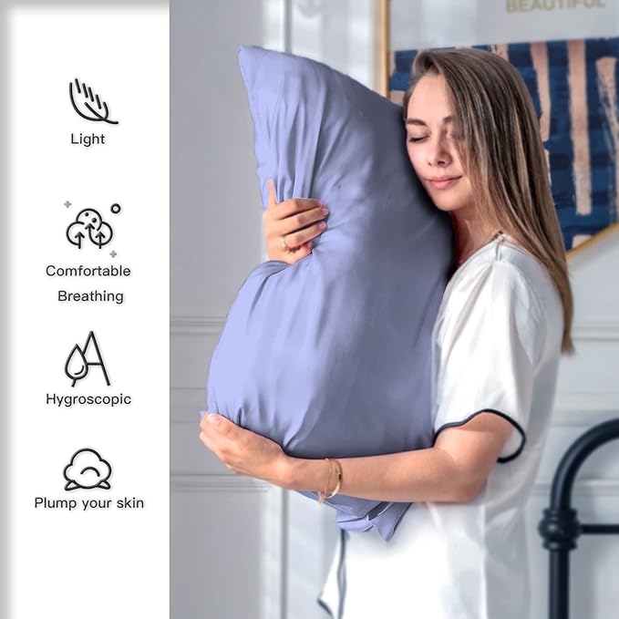 Natural Mulberry Silk Pillowcase for Hair and Skin Standard Size 20"X 26" with Hidden Zipper Soft Breathable Smooth Cooling Pillow Covers for Sleeping(Grayish Blue,1Pcs)