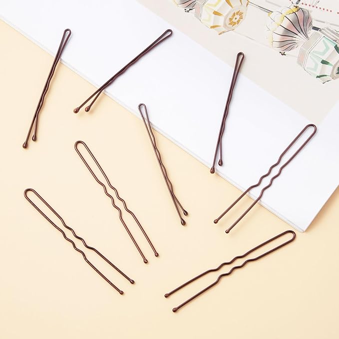 200 Pcs Brown Wave-Shaped and U-Shaped Bobby Pins Mix Metal Hair Pins Hair Accessories for Women Stylists Hair Sticks Girl