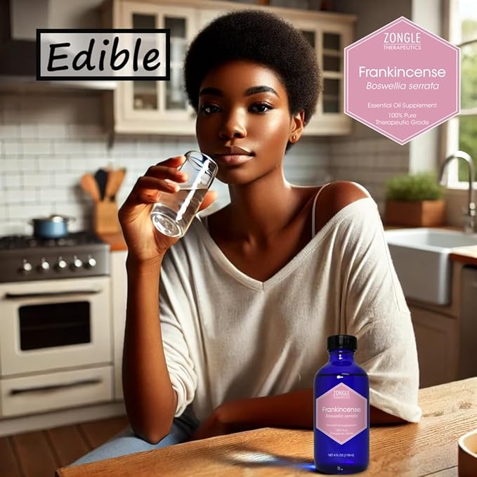 Frankincense Essential Oil, Edible, for Face, Dark Circles – 100% Pure, Frankincense, Resin, Oil, Boswellia Serrata by Zongle Therapeutics, 4 OZ