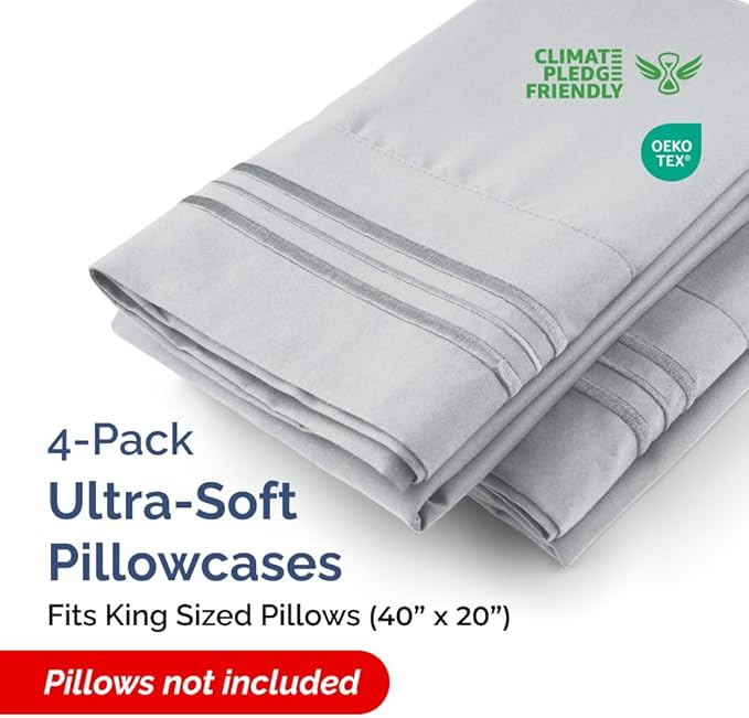 King Pillow Cases Set of 4 - Ultra Soft Hotel Quality Pillowcase Covers - Comfy, Cozy & Wrinkle Free - Shrinkage, Stain & Fade Resistant - Machine Washable Pillow Protectors - 4 Piece Set - Steel Blue