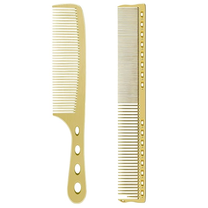 Hair Styling Comb,2PCS Metal Combs For Hair Women,Space Aluminum Stainless Steel Anti-static Sparse Haircut Comb Beauty Tool(Golden)