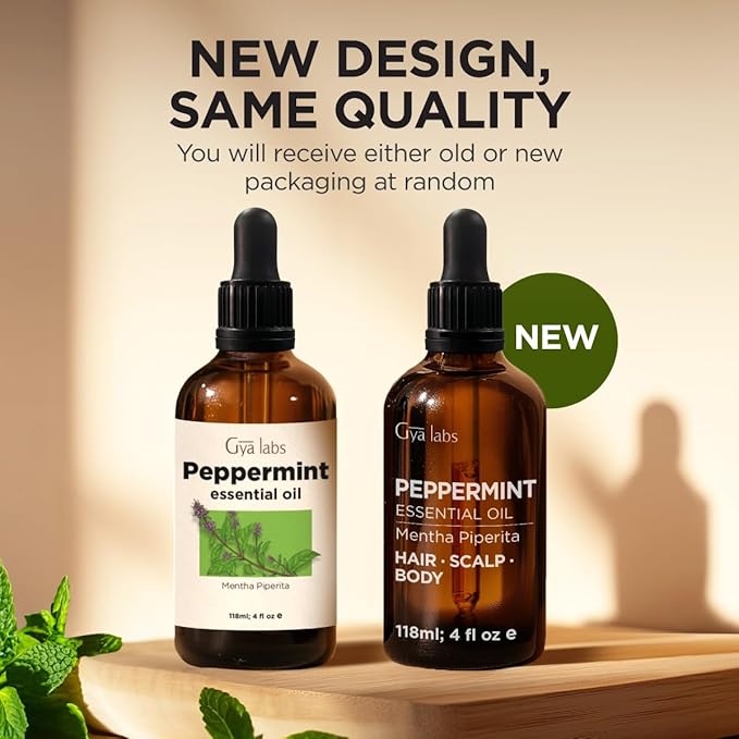 Gya Labs Peppermint Essential Oil - 4 Fl Oz - for Hair, Skin, Diffuser, Aromatherapy & DIY Candle Making Scent
