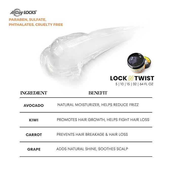 AllDay Locks Lock N Twist (Bucket) | Supreme Hold, No Frizz or Flaking | Hydrating, Nourishing Locking Gel | Grape & Avocado-Infused | Lock & Twist Braids, Locks, Twists, Cornrows | 64 oz