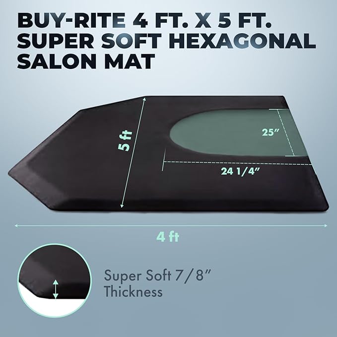 Buy-Rite 4 ft. x 5 ft. Anti Fatigue Super Soft Hexagonal Salon Mat or Barber Mat with Semi-Circular Indentation for Chair, Puncture Proof, 7/8” Width, SHP-SS4050X7/8