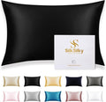 SilkSilky 100% Mulberry Silk Pillowcase - Pure 22 Momme High-Grade 6A Fibers for Hair & Skin, Envelope Closure, Natural, Organic, Breathable & Cooling Pillow Case (Queen, Black)
