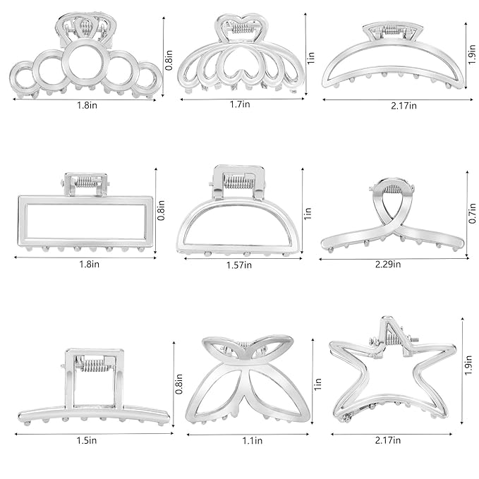 CWJCYTNSN Small Silver Hair Clips, 10Pcs Metal Butterfly Starfish Hair Claw Clips for Women Thick Thin Hair, Non-Slip Hair Clips for Women and Girls, Strong Hold Hair Accessories