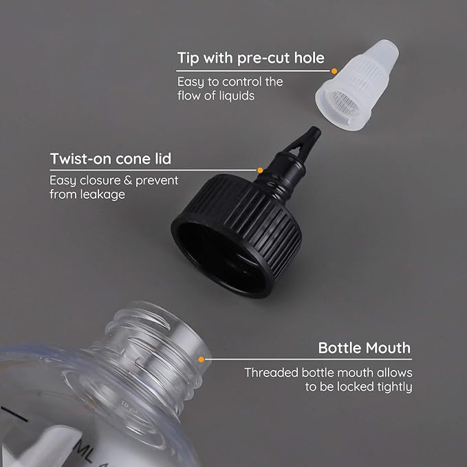 Segbeauty 16.9oz Hair Dye Bottles, Measured Twist-On Top Tip Cap Hair Color Squeeze Bottle with Ratio Graduated Scale, 2pcs 500ml Refillable Empty Hair Color Applicator Bottle Dyeing Tool Transparent