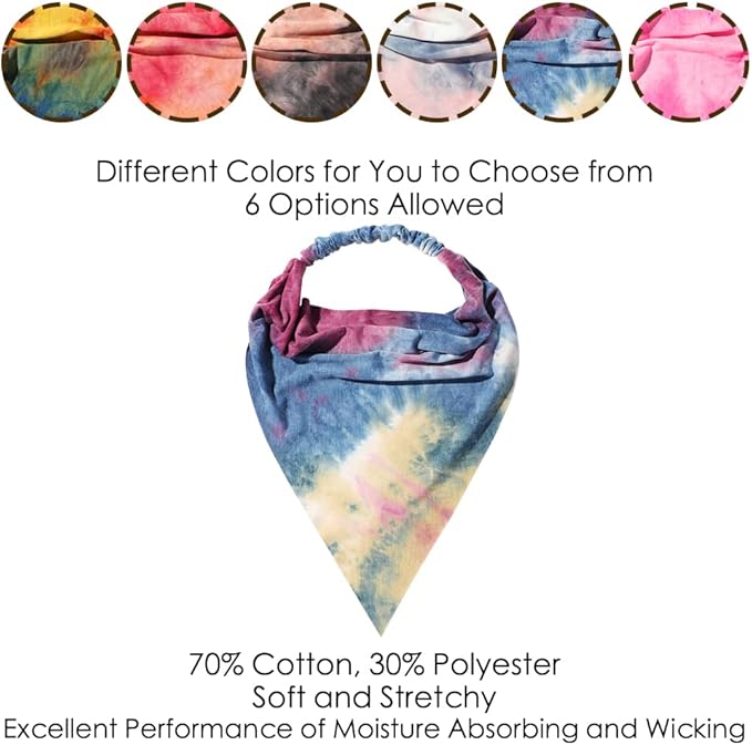 6 Pack Hair Scarf Headband for Women Elastic Bandana Head Scarf Large Boho Triangle Kerchief with Clips Non Slip Scarves
