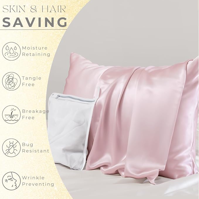 PROMEED 23 Momme 6A+ Mulberry Silk Pillowcase with Zipper, Premium Real Silk Pillow Cases for Women Hair, Natural Silk Anti Acne Pillowcase (Standard 20"x26", Pink)