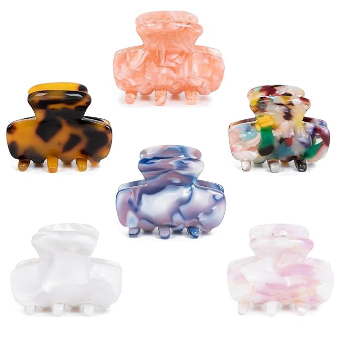 Small Hair Clips for Women,1.4" Acetate Hair Claw Clips, Strong Hold Nonslip Half-Up Jaw Clip, French Hair Accessories Birthday Thanksgiving Christmas Gift for Girls Mother Daughter Thin Thick (6 PCS)