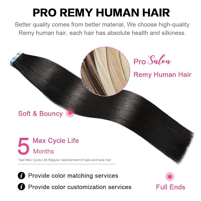 SUYYA Tape in Hair Extensions Human Hair Off Black 28 Inch 60g/pack 20pcs Straight Seamless Skin Weft Tape in Real Human Hair Extensions(28inch #1B Off Black)