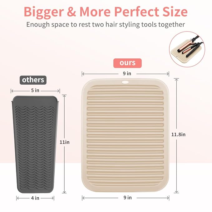 Beauty Tools, Large Heat Resistant Mat with Hook Loop Strips, Vanity Makeup Accessories, Hot Tools Straightener Mat, Iron Flat Appliances Hair Dryer Salon Tools Hair Stylist, Hot Iron Holster (Beige)