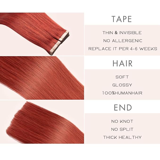Copper Tape in Hair Extensions Human Hair, 20pcs 16 Inch Remy Hair Extensions Straight Human Hair Tape in Extensions Skin Weft Tape Extensions Human Hair (350#,16 Inch)