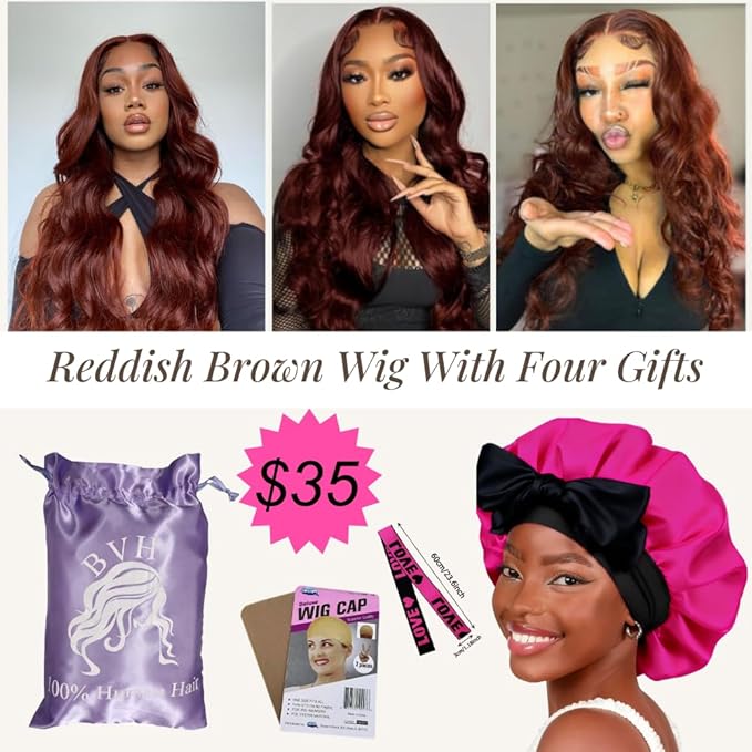 BVH 32 Inch Reddish Brown 13x6 Lace Front Wigs Human Hair Body Wave Wigs Human Hair 200 Density Hd Lace Frontal Wigs M Hairline 33# Brown Wigs (13x6 Reddish Brown Lace Front Wigs Human Hair, 32 Inch)