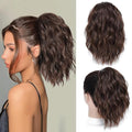 Ponytail Extension-12 Inch Drawstring Ponytail Hair Extensions for Women Synthetic Curly Wavy Fake Pony Tails Hair Pieces for Daily Party Use (Mixed Brown)