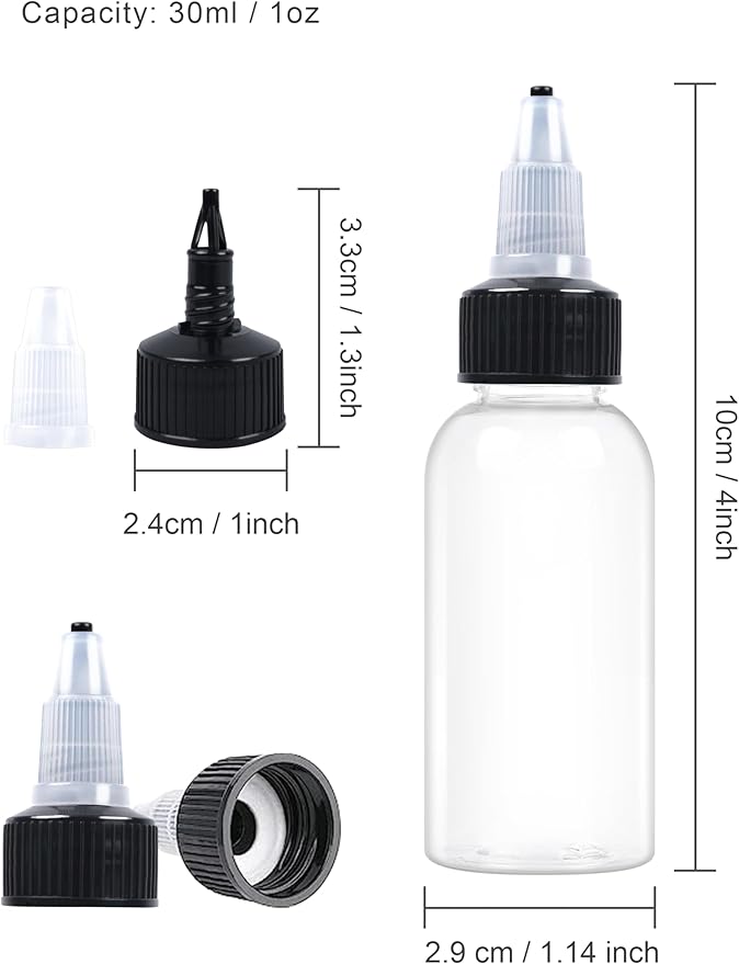 6 Pcs 1oz Plastic Squeeze Bottles with Twist Top Cap, 30ml Clear Dispensing Bottles, Empty Squirt Bottle for Liquids, Sauces, Arts, Crafts, Travel