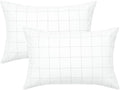 JELLYMONI 100% Natural Cotton Plaid Standard Pillowcases Set, 2 Pack White with Black Grid Geometric Pattern Printed Pillow Covers with Envelope Closure(Pillows are not Included)