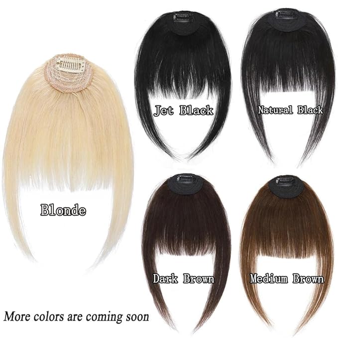 Clip in Bangs Dark Brown Color 100% Real Human Hair Wispy Clip on Bangs Extensions Fringe with Temples Hairpieces for Women