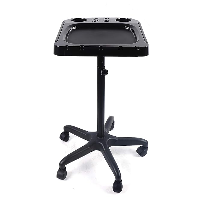 Aluminium Salon Instrument Tray, Height Adjustable Trolley Cart Tray Station on Wheels for Salon Tattoo Spa Beauty Service Holder Tool Storage (Black,Style 2)