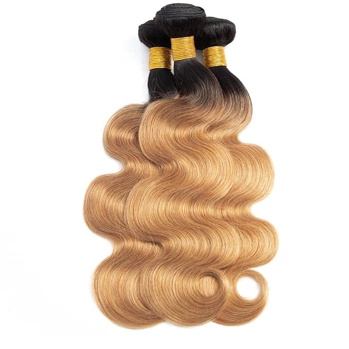 Blonde Bundles Human Hair Ombre Body Wave Bundle Niegmeag Virgin Remy Hair 3 Bundles 20 22 24 Inch Double Weft 2 Tone Black and Honey Blonde Body Wave Bundle