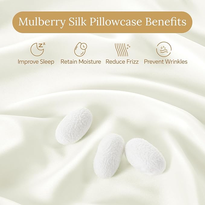 INFIIXSO Silk Pillow Cases 2 Pack Standard Size, Ultra Smooth & Soft Mulberry Silk Pillow Case for Hair and Skin, Breathable Cooling Silk Pillowcase with Hidden Zipper (Cream, 20x26 Inches)