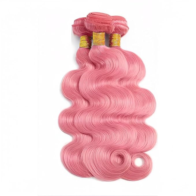 Pure Pink Body Wave Bundles Pink Human Hair Bundles 26 28 30 Inch Peruvian Grade 8A Virgin Hair Extensions Double Weft Light Pink Hair Weave