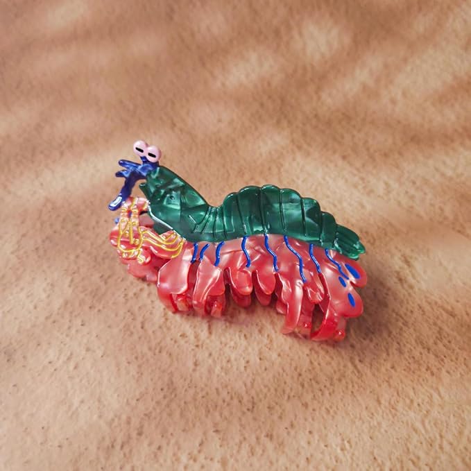 Cute Ocean Peacock Shrimp Hair Clip,Funny Acetate Claw Clips for Women