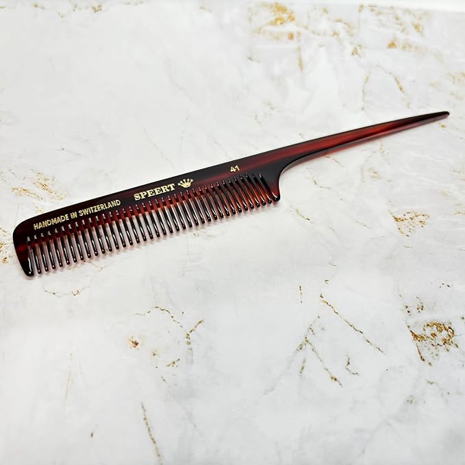 #41 Handmade Wide Tooth Rat Tail Comb Tortoise Havana Acetate Thick Coarse Curly Detangling Parting Grooming Teasing Hair Styling Hairdresser Barber Hairdressing Wet Dry Pocket Women Men Kids