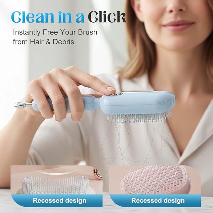 Retractable Cushion Massage Comb, 2026 New Self Cleaning Hair Brush, Anti Static Self Cleaning Hair Brush for Women Men (Pink)