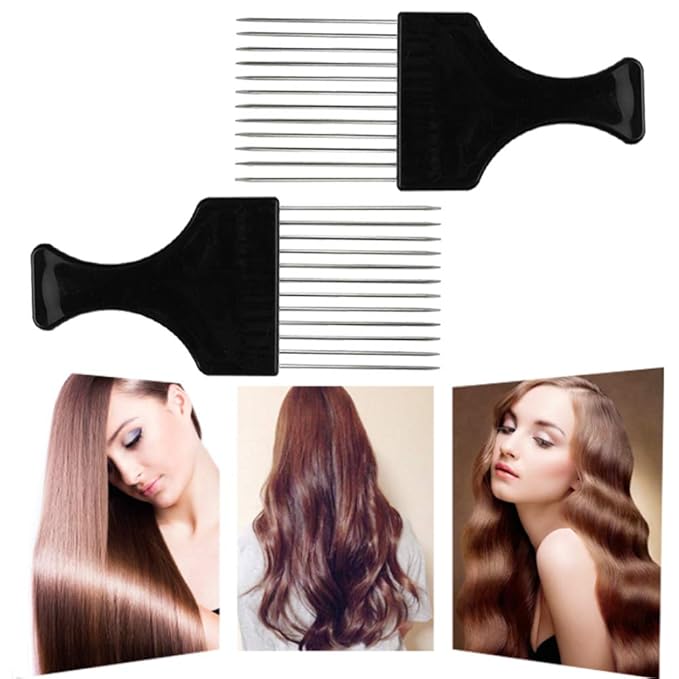 DaKuan 4 Pack Wide Tooth Afro Picks | Metal Detangling Comb for Natural Curly Hair, Braids, Wigs & Weaves | Gentle on Scalp, Strong Plastic Handle (Black)