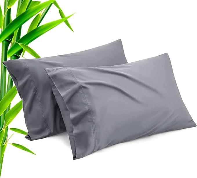 Pillow Cases Standard Size 2 Pack, Bamboo Rayon Cooling Pillowcases with Envelope Closure, Cool Breathable Pillow Case for Hot Sleepers & Night Sweats, 20x26 inch, Dark Grey