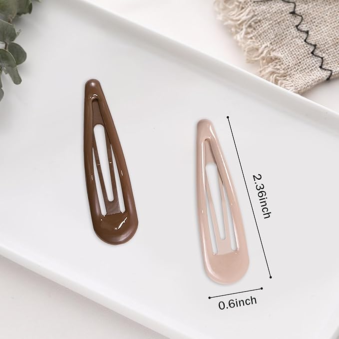 24 PCS 2.36 In Metal Snap Hair Barrettes For Women Water Drop Shape Hair Clips For Thick Thin Fine Hair,Bright Black Brown Beige White