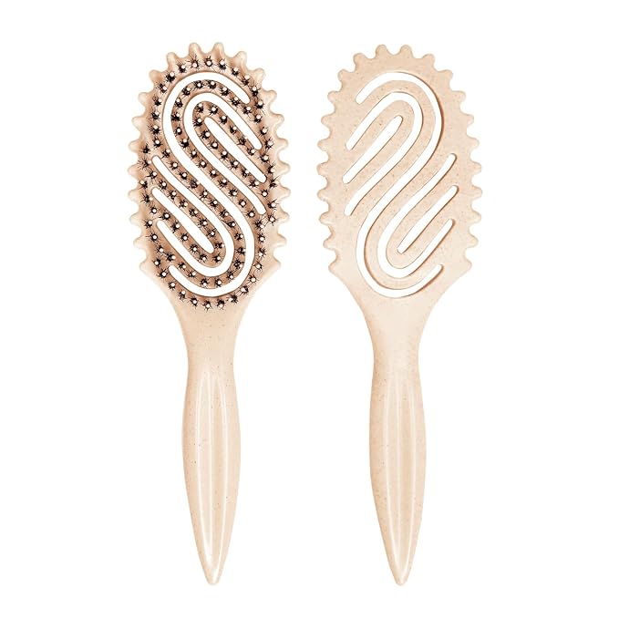 Curly Hair Brush, Curl Defining Brush with Soft Boar Bristles for Combing, Shaping, and Styling Curly Hair Suitable for All Women and Men with Wet & Dry Hair(Wheat)