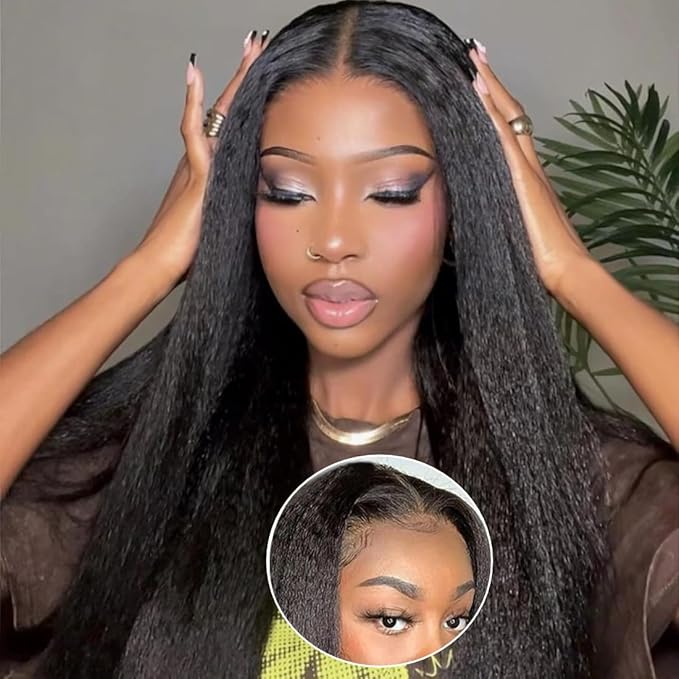 YIROO V Part Wig Yaki Straight Human Hair Wigs for Black Women Upgrade Upart Wig No Leave Out 12A Glueless Kinky Straight V Shape Clip in Half Wig No Glue No Sew Beginner Friendly 180% Density 22 Inch