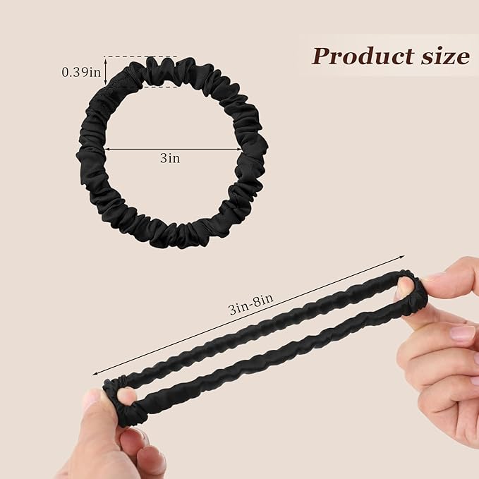 12 Pack Silky Soft Skinny Hair Ties, Silk-Like No Damage Scrunchies Elastic Ponytail Bands for Women Girls, Thin Thick Curly Hair