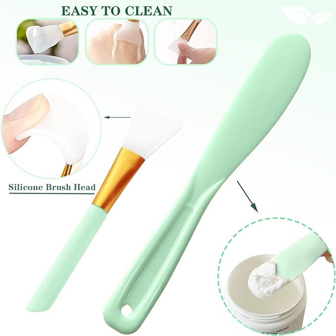 7Pcs Silicone Facial Mask Bowl DIY Face Mask Mixing Bowl for Home Salon Spa Face Skin Applicator Bowl, Green