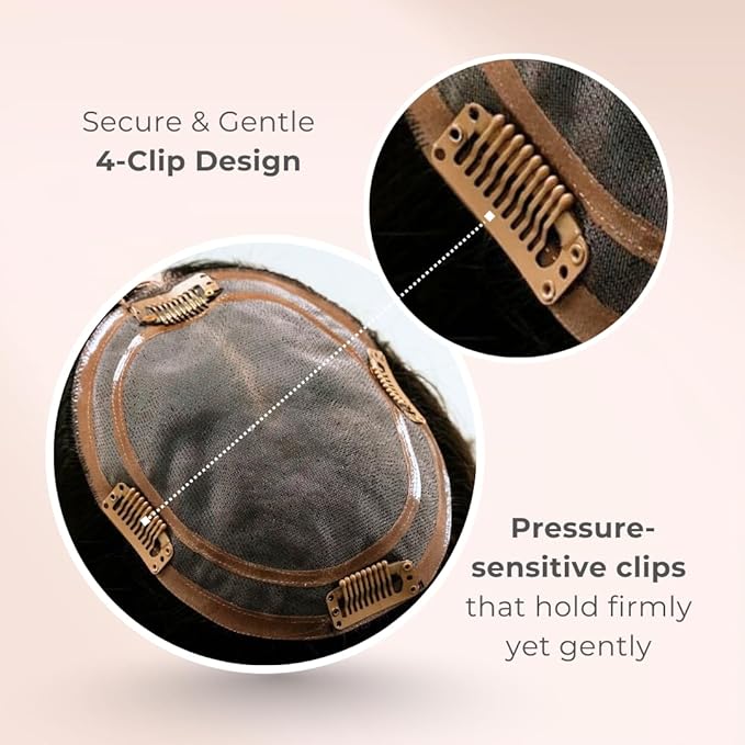 Katalaeya Hair 100% Human Hair Topper - Aurora Crown Double-Drawn Remy Clip-In Mono Base Top Piece for Women with Thinning Hair, Alopecia & Chemo Hair Loss (NC)