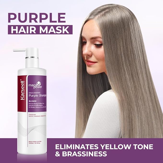 Karseell Purple Shampoo for Blonde Silver Gray Highlighted Hair Professional Neutralizes Brass & Yellow Tones 16.90 oz 500ml