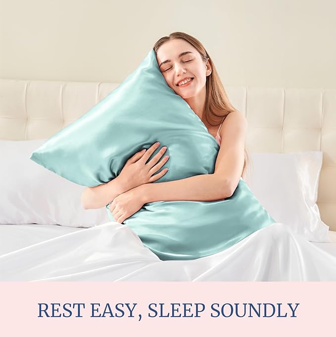 BEDELITE Satin Pillowcase for Hair and Skin, Super Soft and Cooling Similar to Silk Pillow Cases 2 Pack with Envelope Closure, Gift for Women Men(20"x36" King Size, Blue Grey)