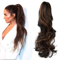 Claw Clip Ponytail Extension 18" Clip in Wavy Ponytail Hair extensions Long Pony Tails for Women Extensions Dark Brown Mix Light Auburn Wave Hairpiece