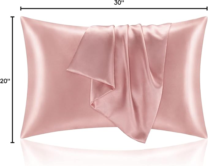 BEDELITE Satin Pillowcase with Zipper, Rose Pink Pillow Cases Queen Size Set of 2, Super Soft and Cooling Similar to Silk Pillow Cases, Gift for Women Men(20x30 Inches)