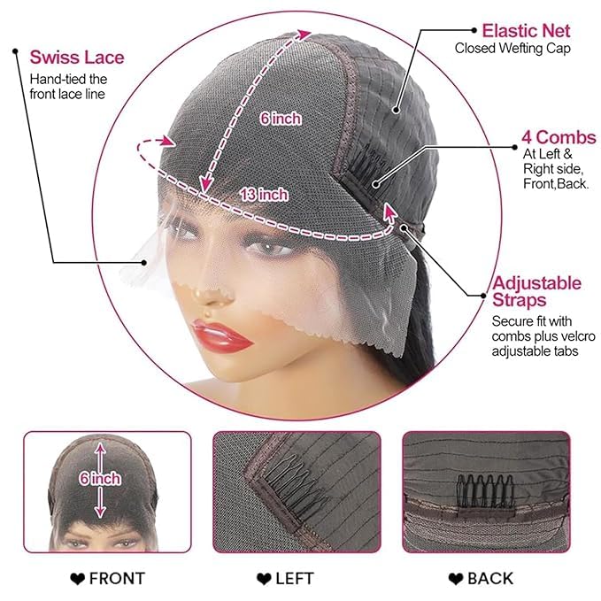 13x6 Lace Front Wigs Human Hair 200% Density HD Deep Wave Lace Front Wigs Human Hair Pre Plucked Natural Color Glueless Wig 100% Virgin Lace Front Wigs for Women（34inch）
