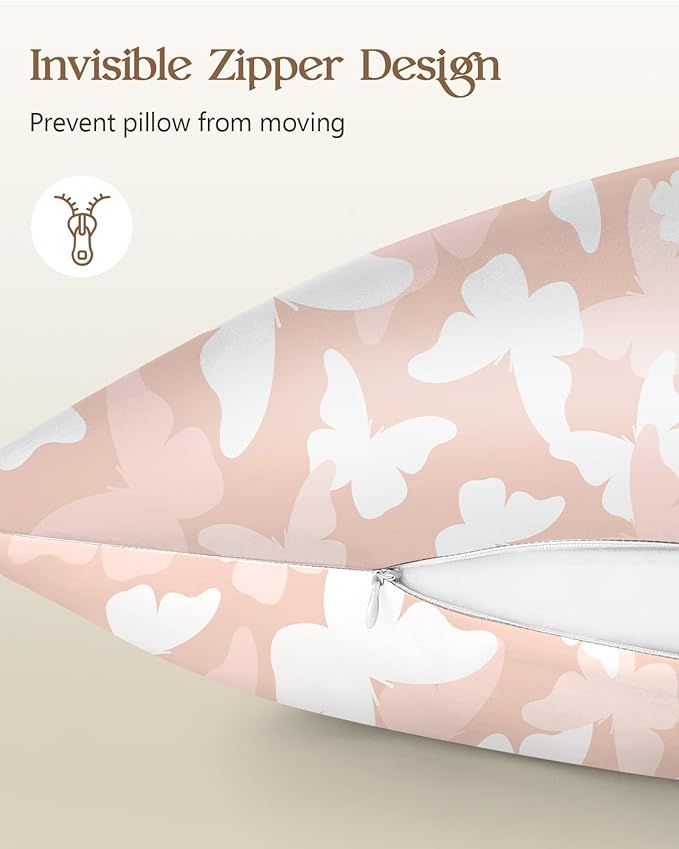 2 Pack Mulberry Silk Pillowcase for Hair and Skin - Standard Size 20 x 26 Inches with Hidden Zipper PK Butterfly 19 Momme Soft Sleeping Silk Pillow Case for Women, Moms